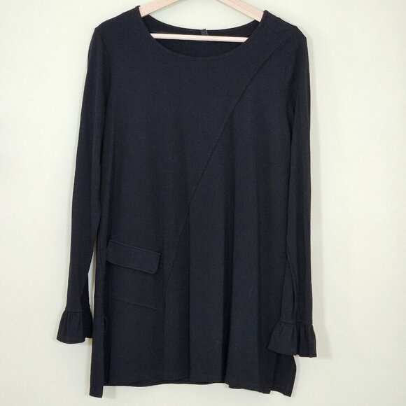 Robert Kitchen Top Womens L Black Tunic LS Round Neck Relaxed Lagenlook Goth - Picture 11 of 12